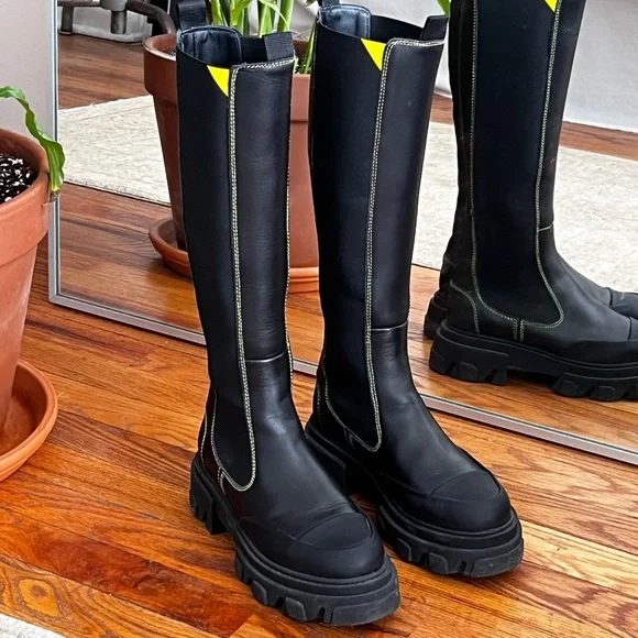 【関税&送料込み】Ganni Chelsea High Leather Boots Ganni | Shoes | Ganni Knee Chelsea Boots | Poshmark